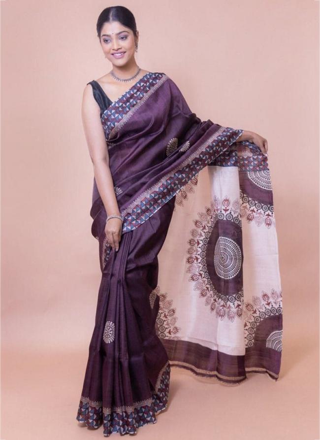 Banglori Sattin Purple Daily Wear Printed Saree